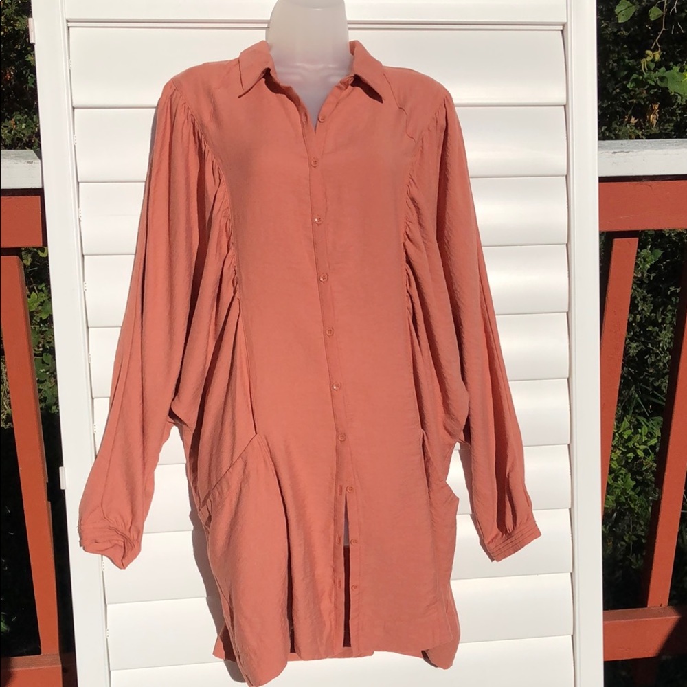 Free People Fade Away shirt dress in Coral Haze